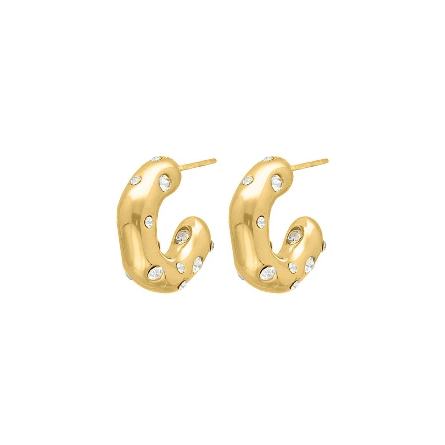 Oorbellen Finaste | Chunky Crystal Hoops Goldplated