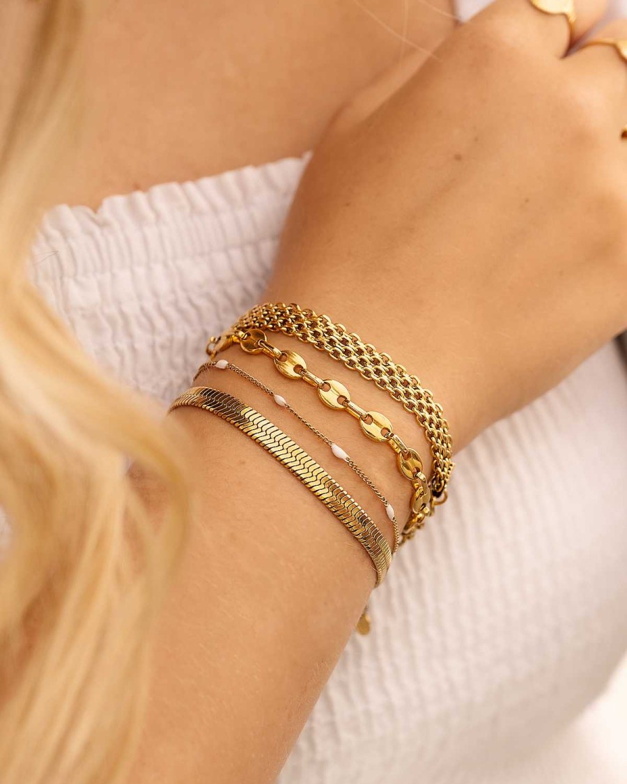 Armbanden Finaste | Platte Snake Armband Goudkleurig