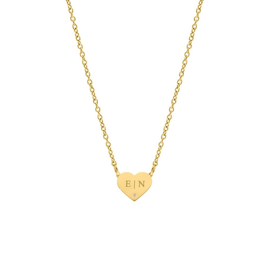 Kettingen Finaste | Graveerbare Heart Ketting Met Steentje Goudkleurig