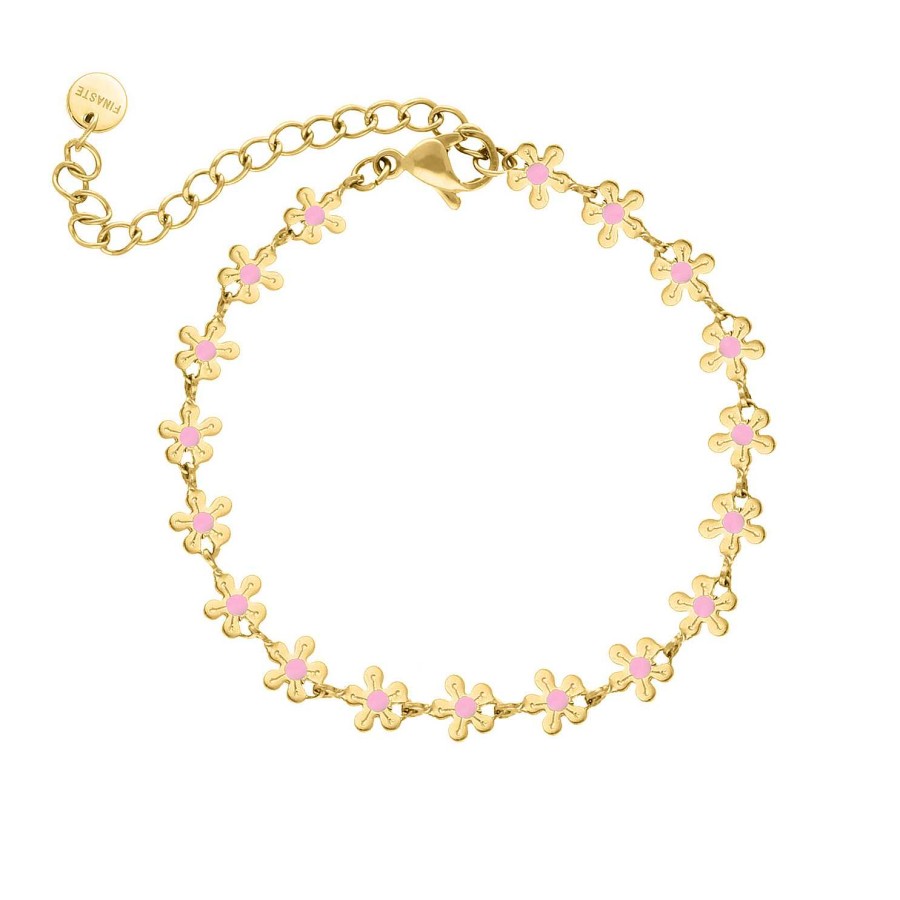 Enkelbandjes Finaste | Flower Anklet Pink Goudkleurig